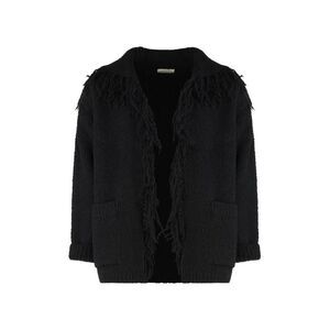 DRIES VAN NOTEN Textured Knit Cardigan with Fringe Detail Men BLACK Sweaters &